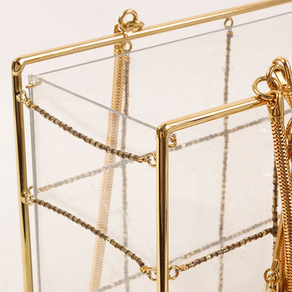 CHANEL Beads Chocolate Bar Logo Charm Chain Shoulder Bag Clear
