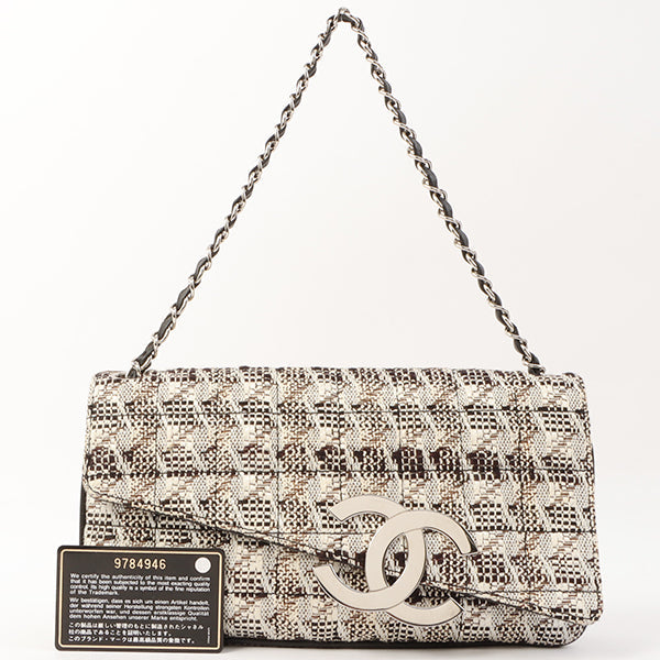 Chanel Around 2005 Made Tweed Cc Mark Plate Chain Shoulder Bag Black/Multi