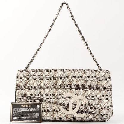 Chanel Around 2005 Made Tweed Cc Mark Plate Chain Shoulder Bag Black/Multi