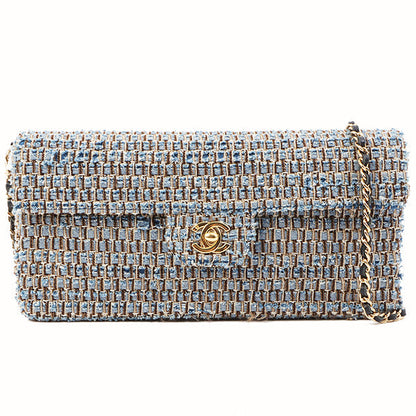 Chanel Around 2003 Made Tweed Chocolate Bar Chain Bag Indigo/Multi