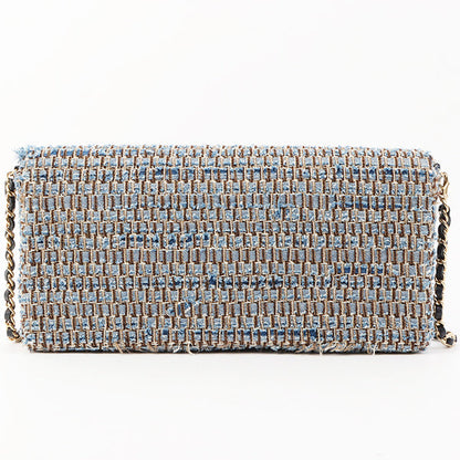 Chanel Around 2003 Made Tweed Chocolate Bar Chain Bag Indigo/Multi