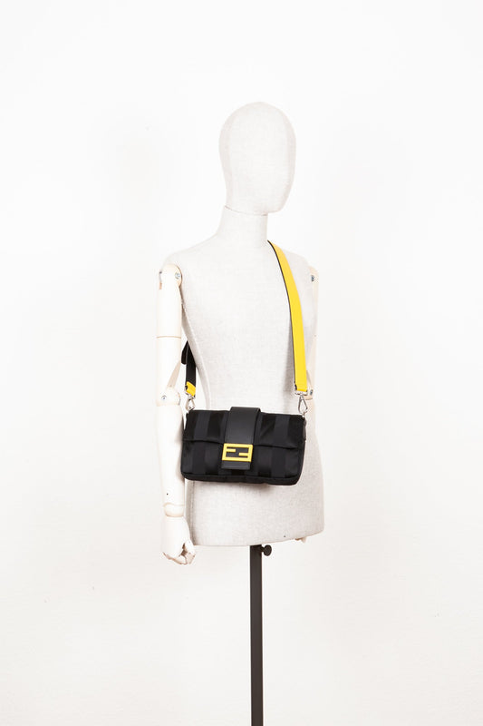 FENDI Sunflower Baguette Bag Canvas Black