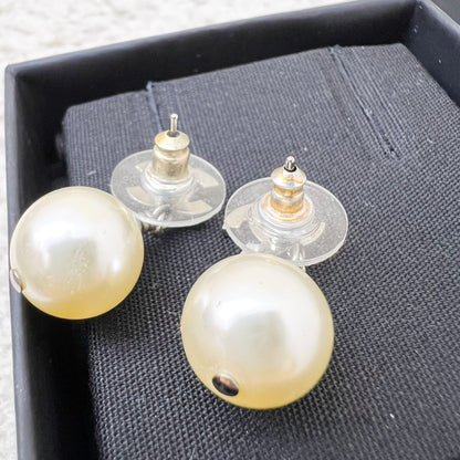 Chanel Mini CC Logo Dangling Earrings with Crystals and Pearl in SHW