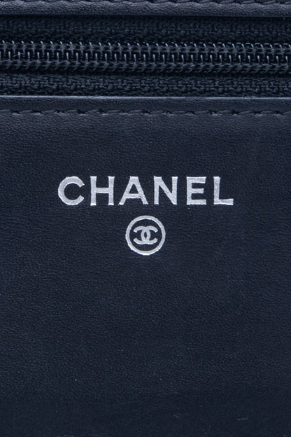 CHANEL Black Patent Leather Quilted Wallet On Chain WOC