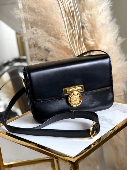 CELINE Medal motif Leather Crossbody Shoulder bag Black Vintage Old Celine 3sn772