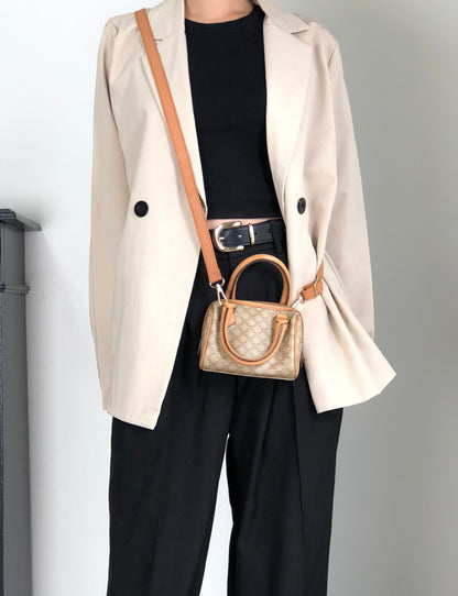CELINE Macadam Two-way Small Handbag Shoulder bag Beige Vintage ecy7xt