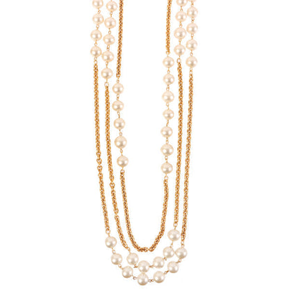 CHANEL Triple Pearl Long Chain Necklace