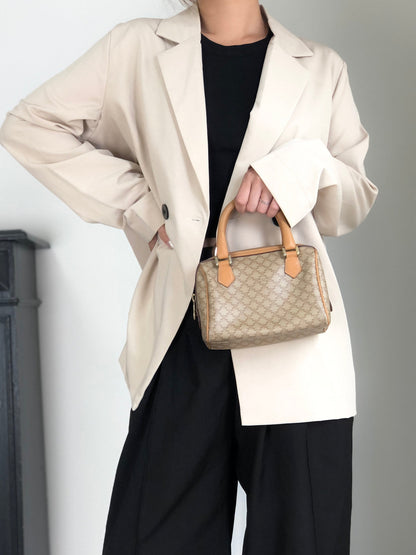 CELINE Macadam Two-way Small Handbag Shoulder bag Beige Vintage v4cuzg