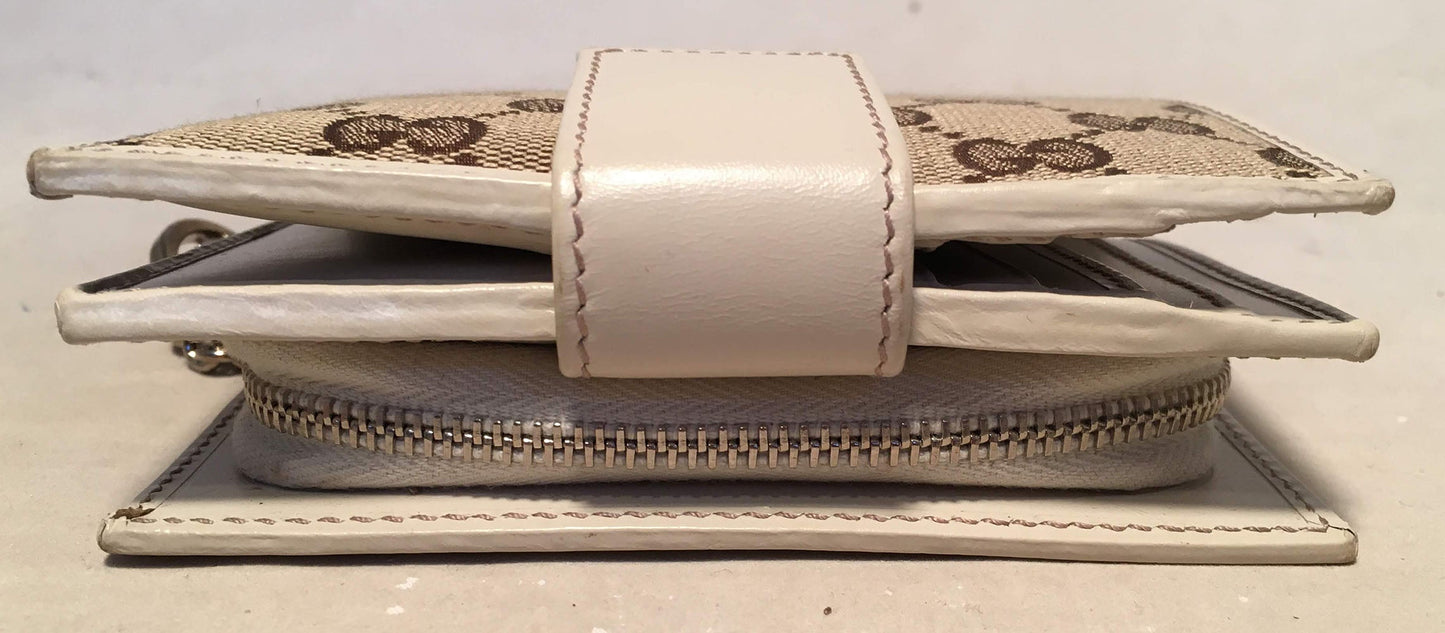 Gucci GG Monogram and Beige Leather Wallet with Zip Pocket and Box