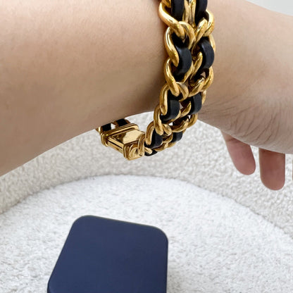 Chanel Vintage Premiere Watch in 24K Gold Plated HW and Black Leather Size M