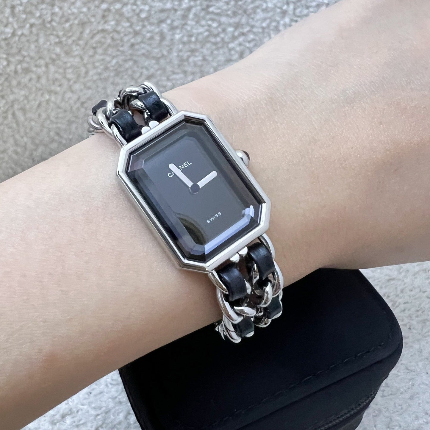 [Serviced for $965 in Jan 2026] Chanel Premiere Watch in Silver Tone Steel Hardware and Black Leather Size L