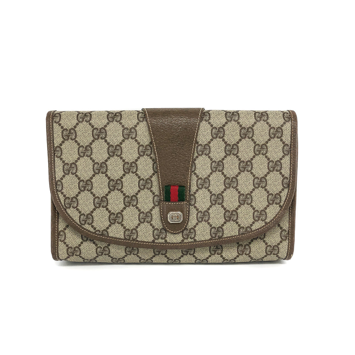 Gucci GG Monogram Clutch with Classic Detail and Gold Hardware
