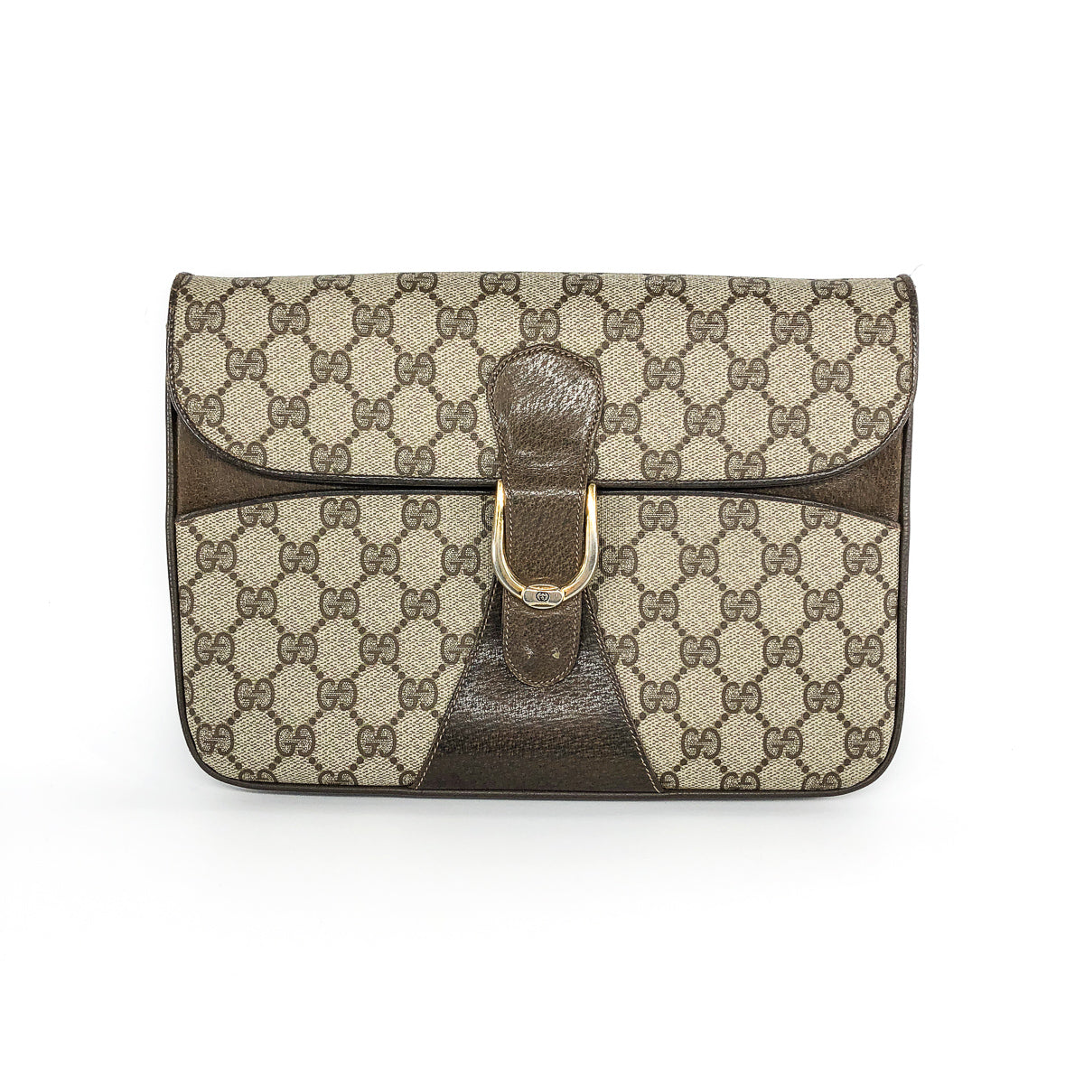 Gucci Vintage GG Monogram Clutch with Strap and Gold Hardware