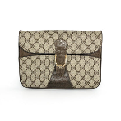 Gucci Vintage GG Monogram Clutch with Strap and Gold Hardware
