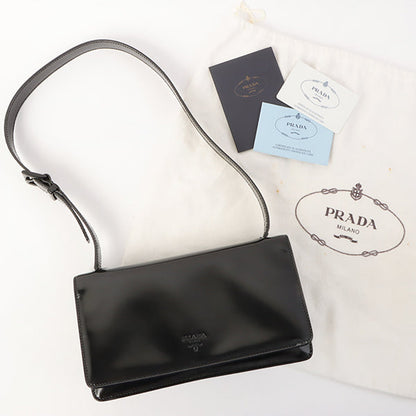 Prada Patent Logo Embossed Shoulder Bag Black