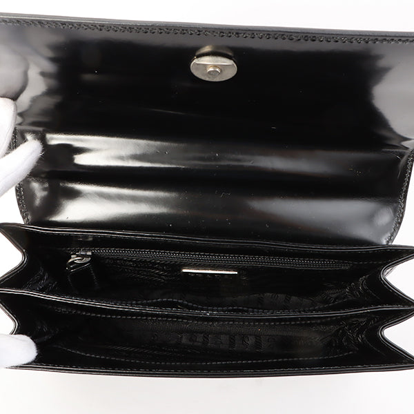 Prada Patent Logo Embossed Shoulder Bag Black