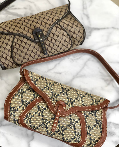 CELINE Triomphe pattern Hobobag Handbag Beige Vintage Old CELINE gctpmy