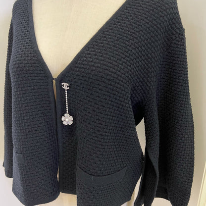 Chanel 25P Cape Cardigan in Black Viscose and Cashmere Sz 38 (Model: P79240)