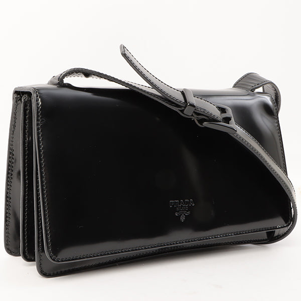 Prada Patent Logo Embossed Shoulder Bag Black