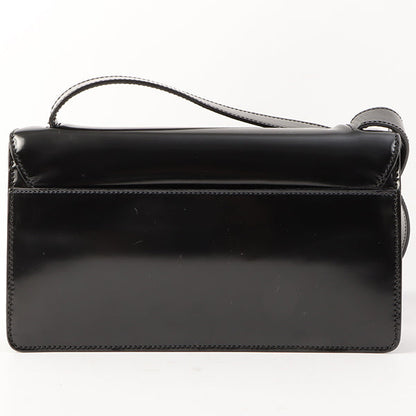 Prada Patent Logo Embossed Shoulder Bag Black