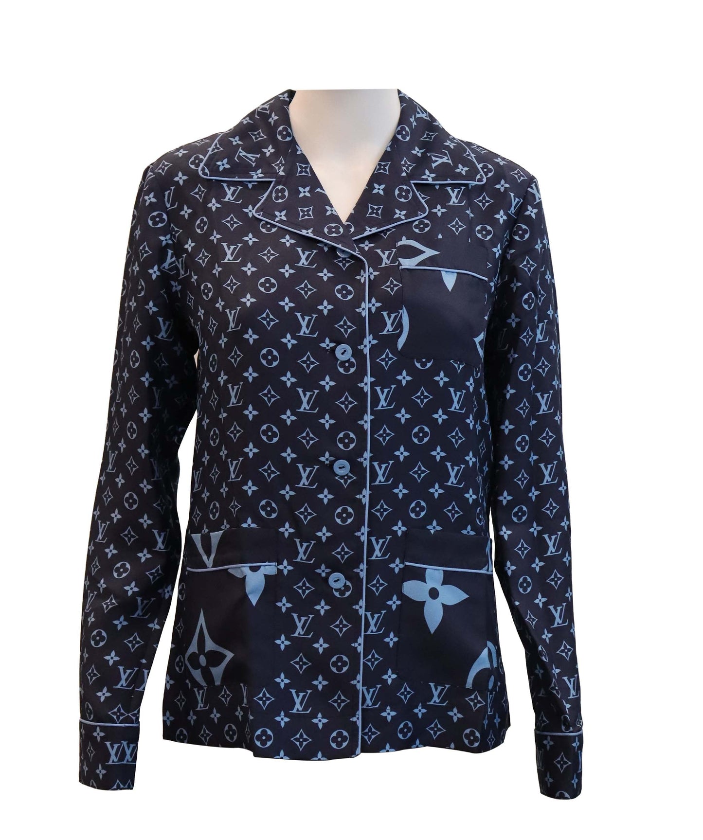 Louis Vuitton Silk Top 3-Pockets Blue Monogram Size 34 SKC1897