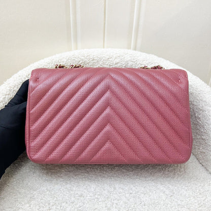 Chanel Medium Statement Flap in Chevron Quilted Dark Red / Pink Embossed Calfskin and LGHW (Model: A91587)