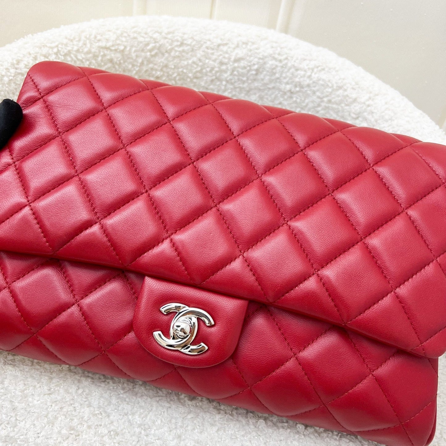 Chanel Classic Timeless Clutch with Chain in Red Lambskin and SHW (Model: A65051)