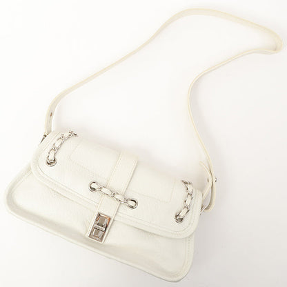 Chanel Around 2003 Made Chain Design Flap 2.55 Button Shoulder Bag White