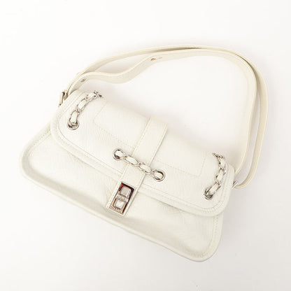 Chanel Around 2003 Made Chain Design Flap 2.55 Button Shoulder Bag White