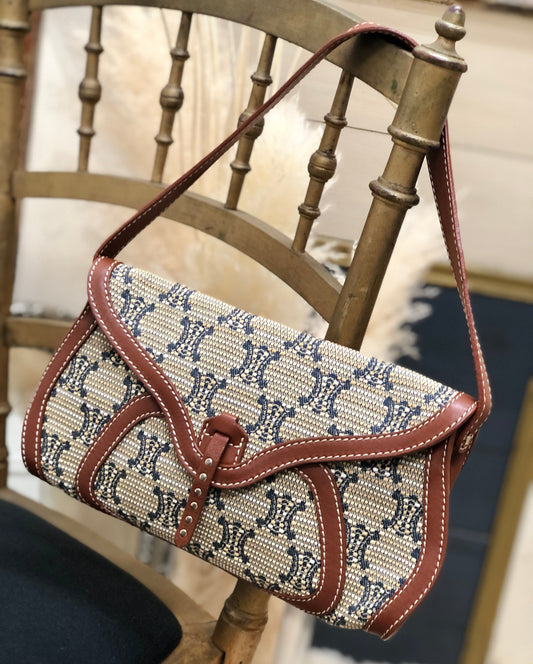 CELINE Triomphe pattern Hobobag Handbag Beige Vintage Old CELINE gctpmy