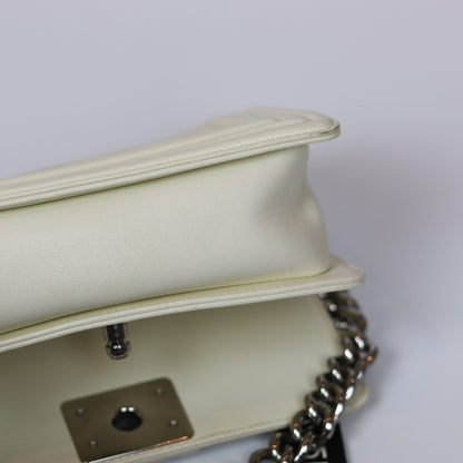 Chevron Quilted Small Boy Off White Calfskin with SHW