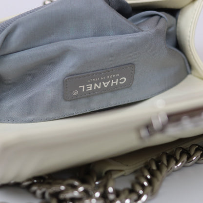 Chevron Quilted Small Boy Off White Calfskin with SHW