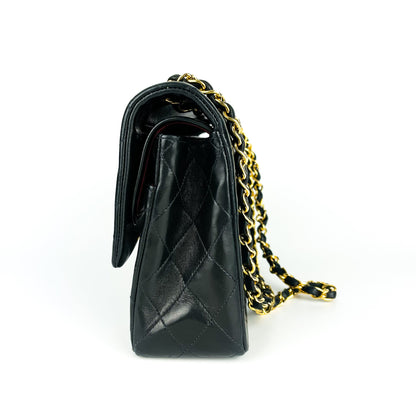 Vintage Lambskin Double Flap Medium with GHW In black
