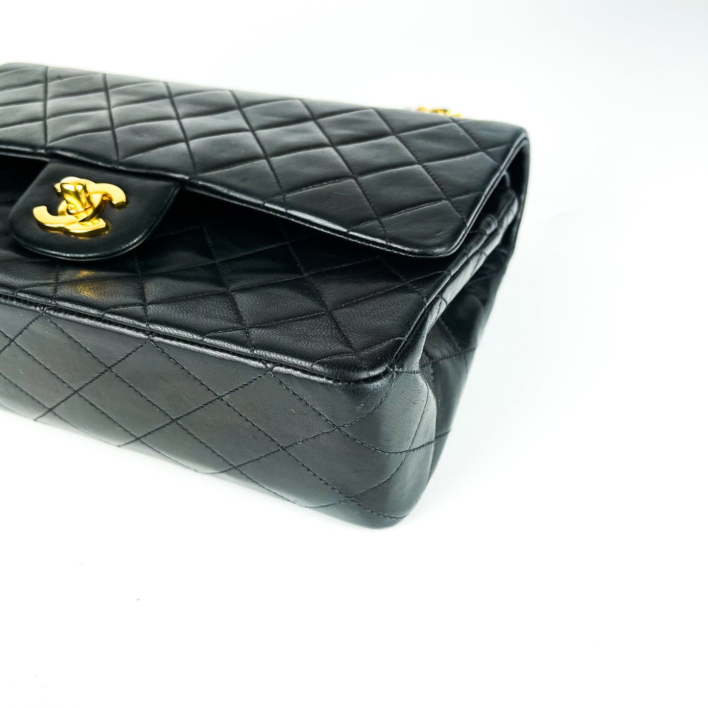 Vintage Lambskin Double Flap Medium with GHW In black
