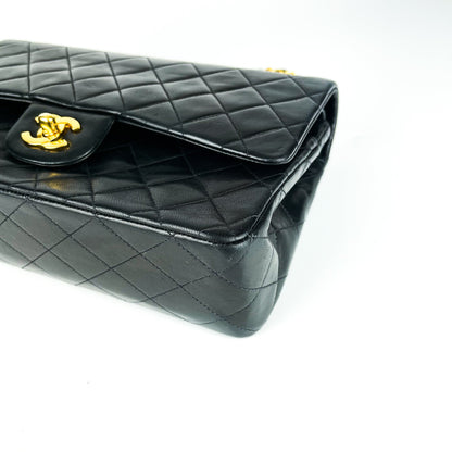 Vintage Lambskin Double Flap Medium with GHW In black