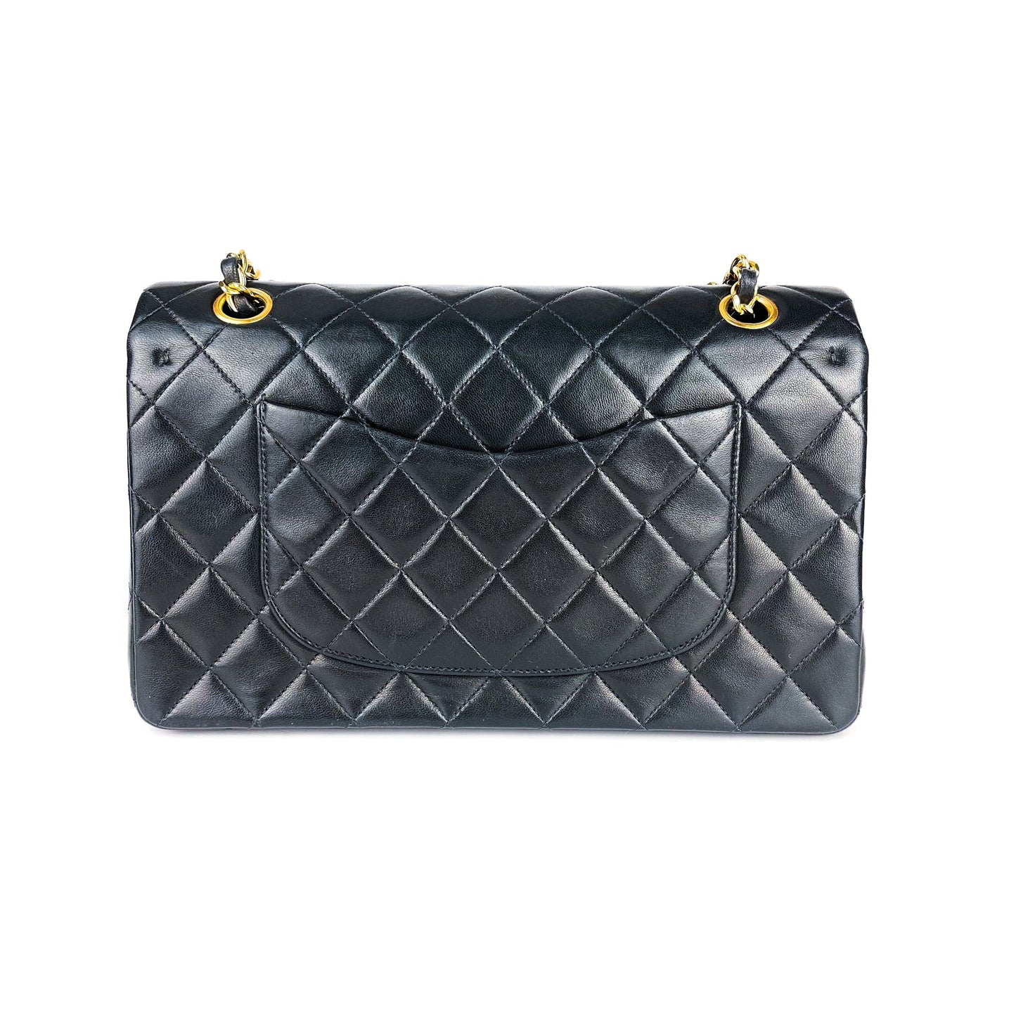 Vintage Lambskin Double Flap Medium with GHW In black