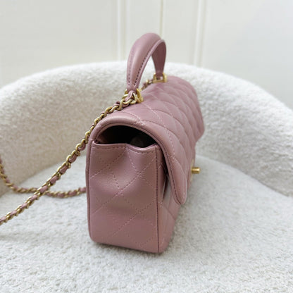 Chanel Top Handle Mini Rectangle Flap in Pink Lambskin AGHW
