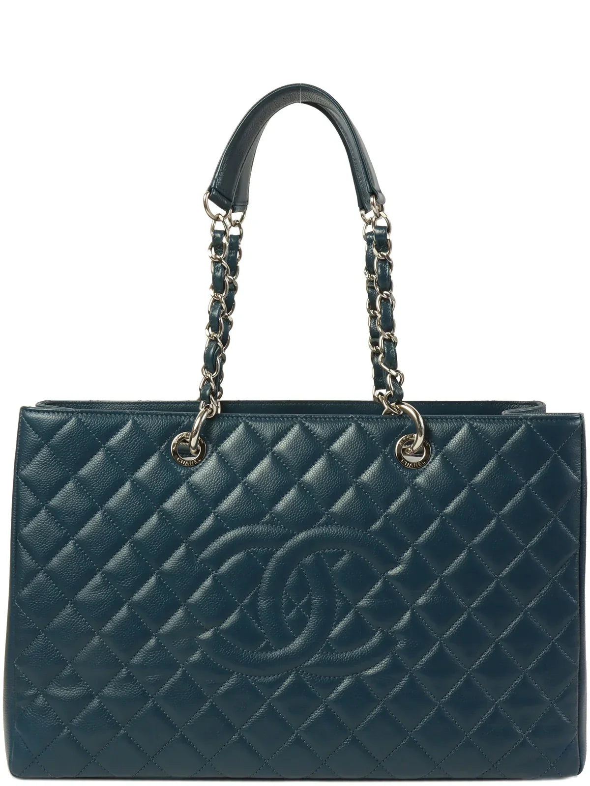 Chanel Around  Made Caviar Skin Cc Mark Stitch Chain Tote Bag Indigo Blue