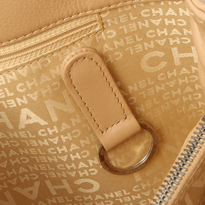 Chanel Around 2006 Made Caviar Skin Chocolate Bar Cut-Out Logo Plate Shoulder Bag Smoky Beige