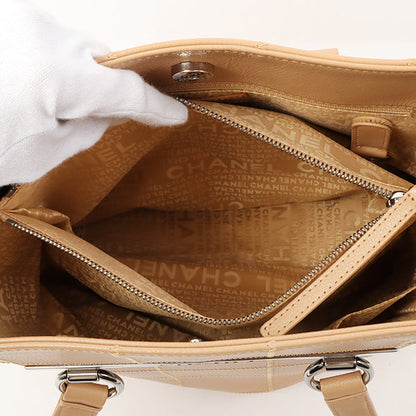 Chanel Around 2006 Made Caviar Skin Chocolate Bar Cut-Out Logo Plate Shoulder Bag Smoky Beige
