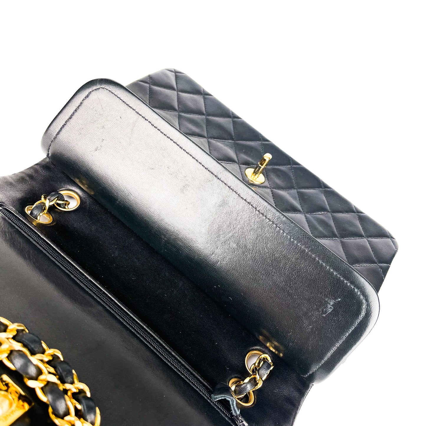 Vintage Lambskin Double Flap Medium with GHW In black