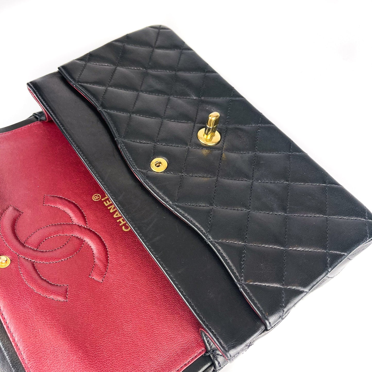 Vintage Lambskin Double Flap Medium with GHW In black