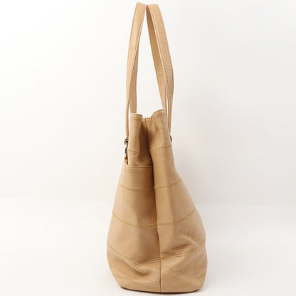 Chanel Around 2006 Made Caviar Skin Chocolate Bar Cut-Out Logo Plate Shoulder Bag Smoky Beige