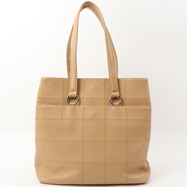 Chanel Around 2006 Made Caviar Skin Chocolate Bar Cut-Out Logo Plate Shoulder Bag Smoky Beige