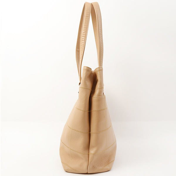 Chanel Around 2006 Made Caviar Skin Chocolate Bar Cut-Out Logo Plate Shoulder Bag Smoky Beige