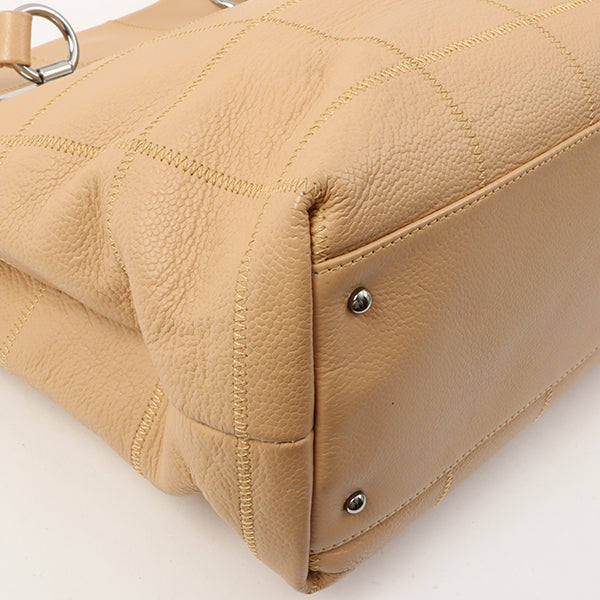 Chanel Around 2006 Made Caviar Skin Chocolate Bar Cut-Out Logo Plate Shoulder Bag Smoky Beige