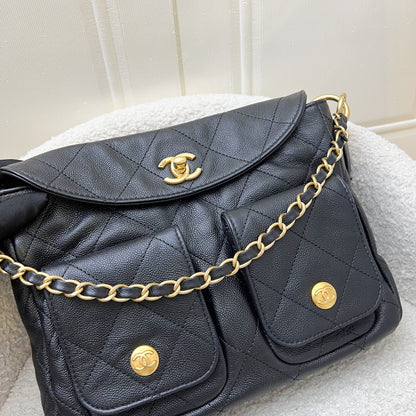 [Local Set - Original Receipt] Chanel 25P Small Hobo Bag in Black Caviar and AGHW (Model: AS5384)