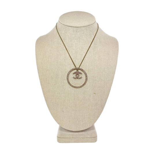 Chanel Circle CC Logo Necklace with Pink Crystals
