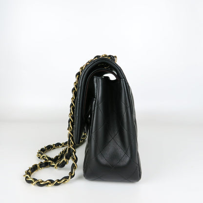 Jumbo Double Flap in Black Lambskin with GHW