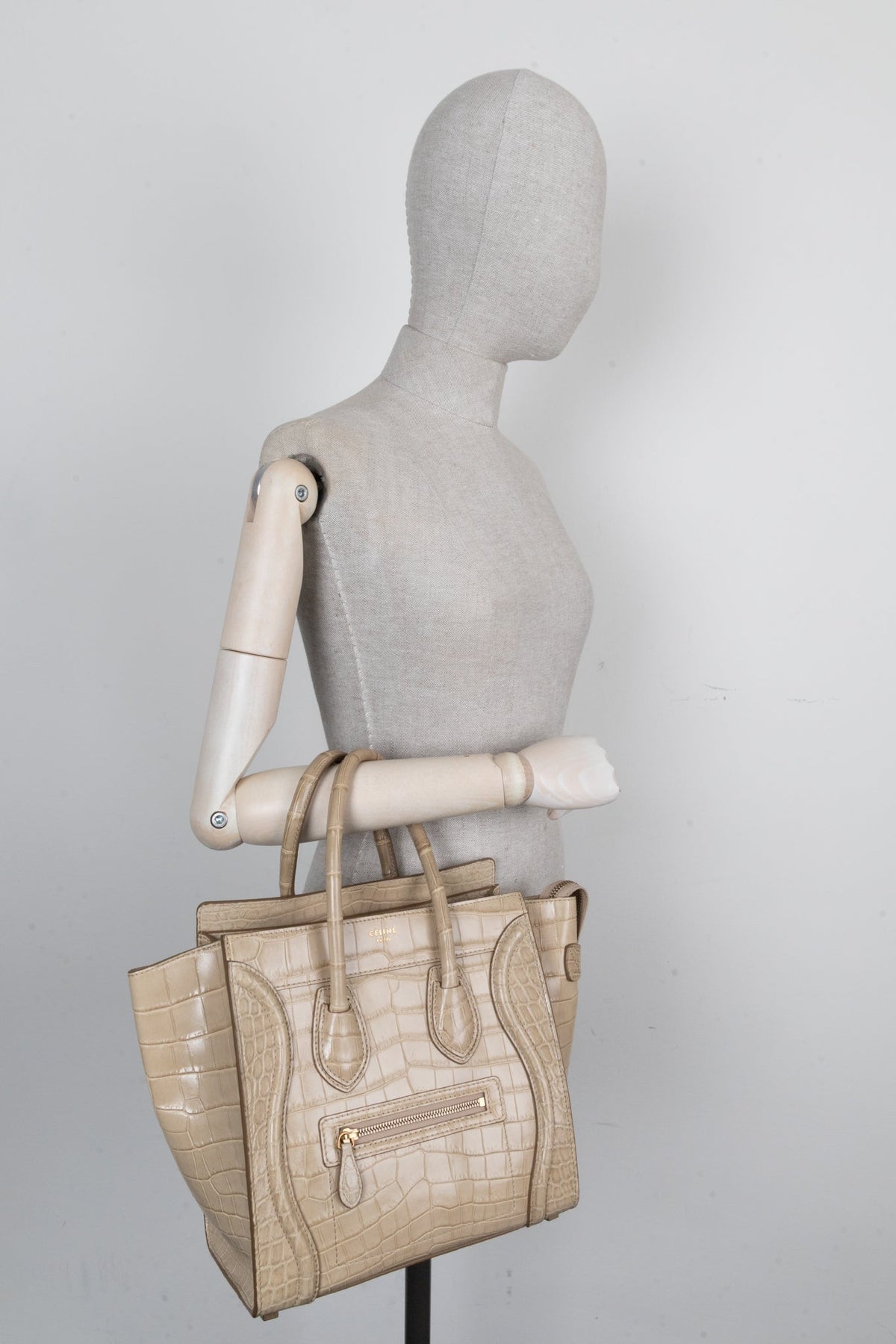 CÉLINE Luggage Micro Alligator Beige